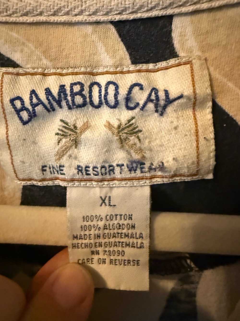 BAMBOO Cay Men's Black Polo with Cream Botanical Print. 100% cotton - Picture 2 of 7